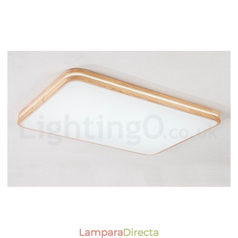 Lámpara de techo de madera rectangular regulable con lente, moderna, contemporánea, de estilo nórdico, empotrada, con pantalla acrílica y control remoto. También se puede usar como luz de pared.