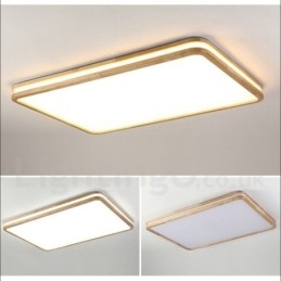 Lámpara de techo de madera rectangular regulable con lente, moderna, contemporánea, de estilo nórdico, empotrada, con pantalla acrílica y control remoto. También se puede usar como luz de pared.