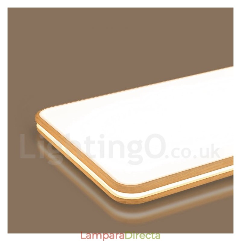Lámpara de techo de madera rectangular regulable con lente, moderna, contemporánea, de estilo nórdico, empotrada, con pantalla acrílica y control remoto. También se puede usar como luz de pared.