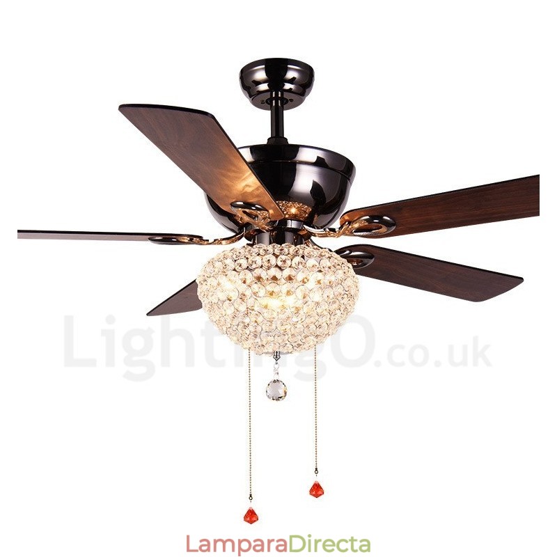 Ventilador de techo estilo americano de madera, retro, con control remoto, pantalla de cristal, motor silencioso de cobre puro, 132 cm (52")