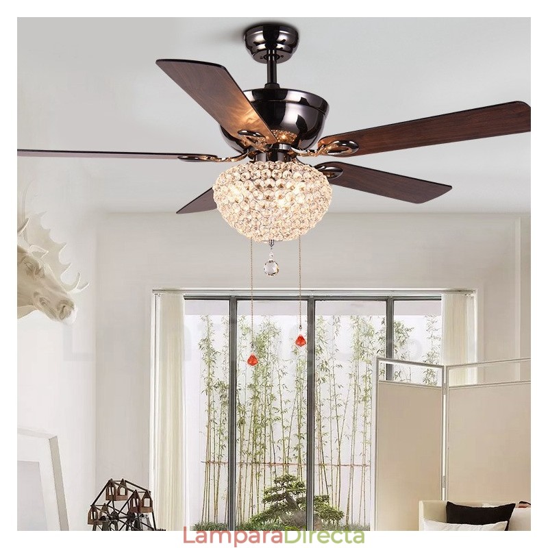 Ventilador de techo estilo americano de madera, retro, con control remoto, pantalla de cristal, motor silencioso de cobre puro, 132 cm (52")