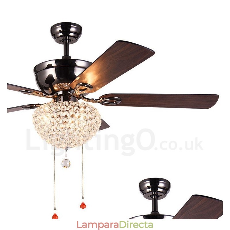 Ventilador de techo estilo americano de madera, retro, con control remoto, pantalla de cristal, motor silencioso de cobre puro, 132 cm (52")
