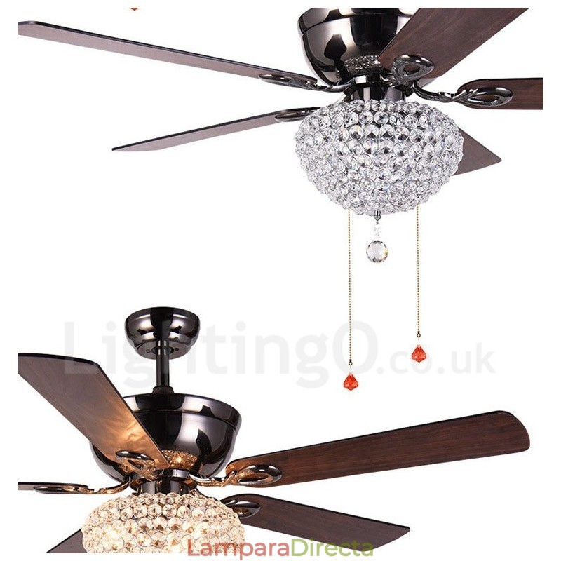 Ventilador de techo estilo americano de madera, retro, con control remoto, pantalla de cristal, motor silencioso de cobre puro, 132 cm (52")