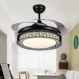 Ventilador de techo hueco, moderno y contemporáneo, con control remoto, pantalla acrílica, motor silencioso de cobre puro, 108 cm (42") x 91 cm (36")