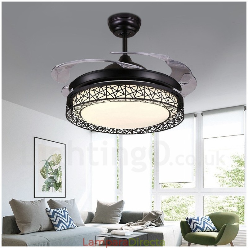 Ventilador de techo hueco, moderno y contemporáneo, con control remoto, pantalla acrílica, motor silencioso de cobre puro, 108 cm (42") x 91 cm (36")