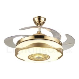 Ventilador de techo moderno y contemporáneo, con control remoto, color dorado, pantalla acrílica, motor silencioso de cobre puro, 108 cm (42") x 91 cm (36")