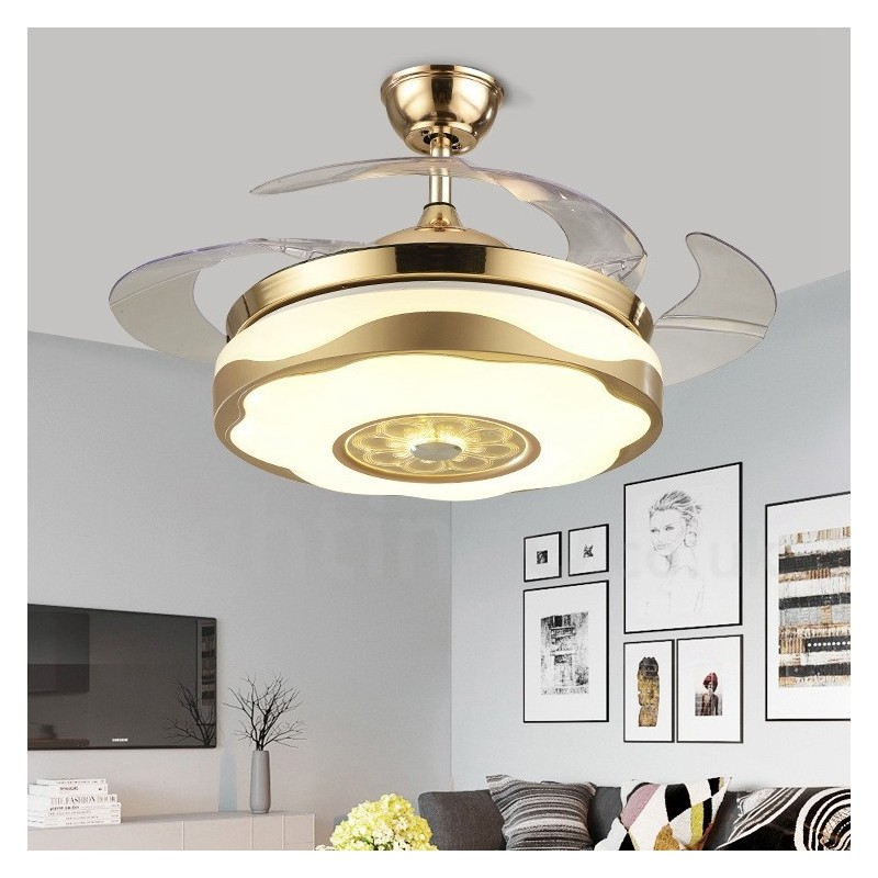 Ventilador de techo moderno y contemporáneo, con control remoto, color dorado, pantalla acrílica, motor silencioso de cobre puro, 108 cm (42") x 91 cm (36")
