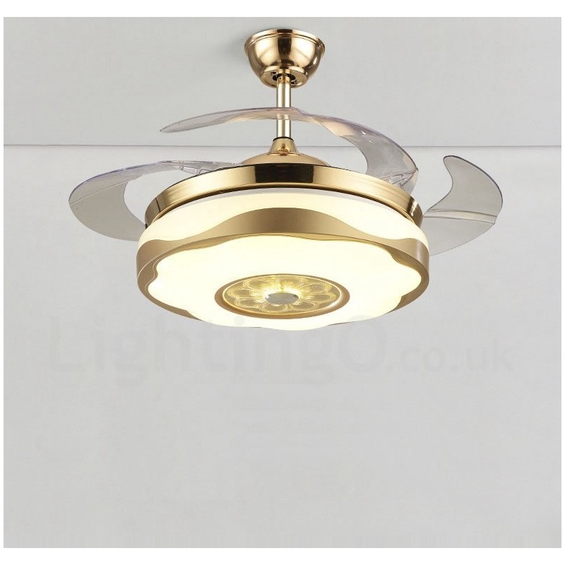 Ventilador de techo moderno y contemporáneo, con control remoto, color dorado, pantalla acrílica, motor silencioso de cobre puro, 108 cm (42") x 91 cm (36")