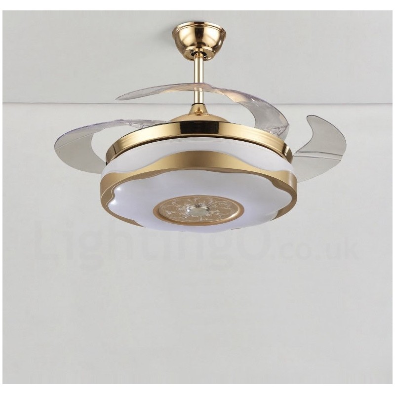 Ventilador de techo moderno y contemporáneo, con control remoto, color dorado, pantalla acrílica, motor silencioso de cobre puro, 108 cm (42") x 91 cm (36")