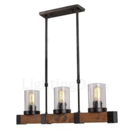 Lámpara de araña vintage de madera de 3 luces, estilo industrial, estilo loft, colgante lineal de madera.