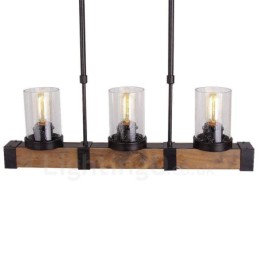 Lámpara de araña vintage de madera de 3 luces, estilo industrial, estilo loft, colgante lineal de madera.