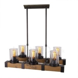 Lámpara de araña vintage de madera de 6 luces, estilo industrial, estilo loft, colgante lineal de madera.