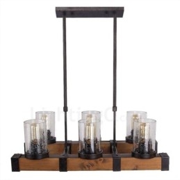Lámpara de araña vintage de madera de 6 luces, estilo industrial, estilo loft, colgante lineal de madera.