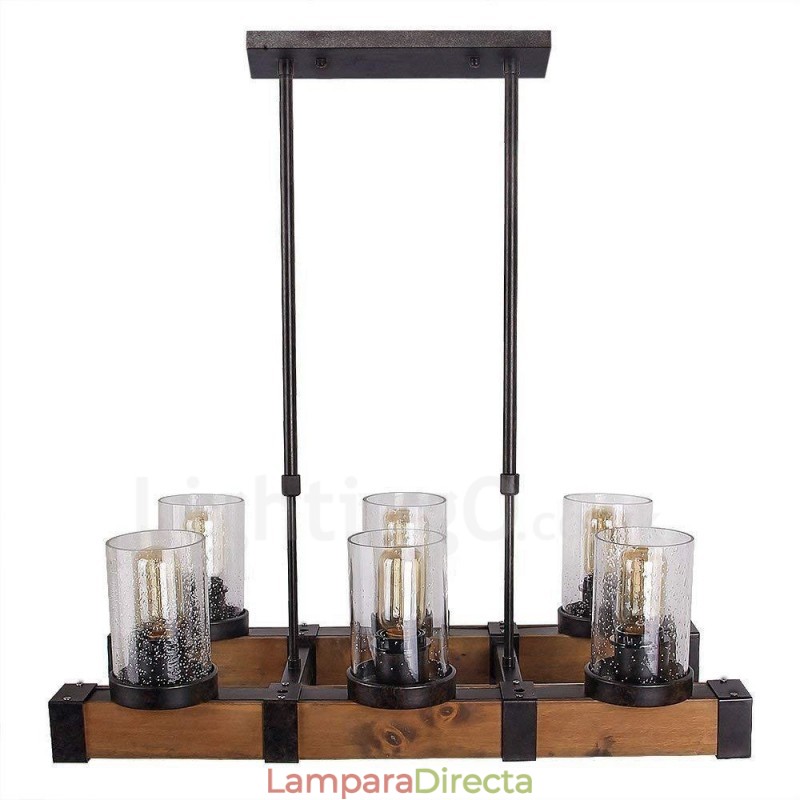 Lámpara de araña vintage de madera de 6 luces, estilo industrial, estilo loft, colgante lineal de madera.