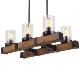 Lámpara de araña vintage de madera de 6 luces, estilo industrial, estilo loft, colgante lineal de madera.