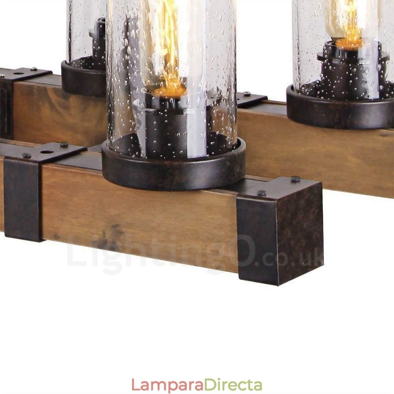 Lámpara de araña vintage de madera de 6 luces, estilo industrial, estilo loft, colgante lineal de madera.
