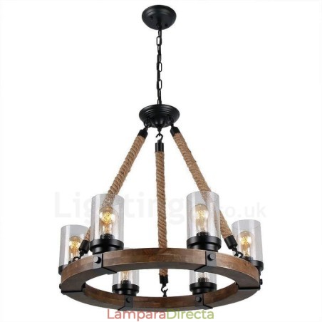 Lámpara de araña de madera vintage con 6 anillos de luz, estilo industrial, estilo loft, colgante lineal de madera. Lámpara de araña de madera vintage con 6 anillos de luz, estilo industrial, estilo loft, colgante lineal de madera.
