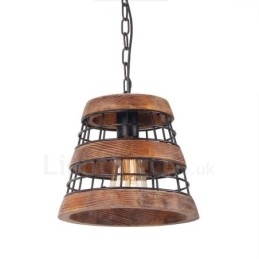 Lámpara de araña de madera vintage con 1 anillo de luz, estilo industrial, estilo loft, lineal, de madera