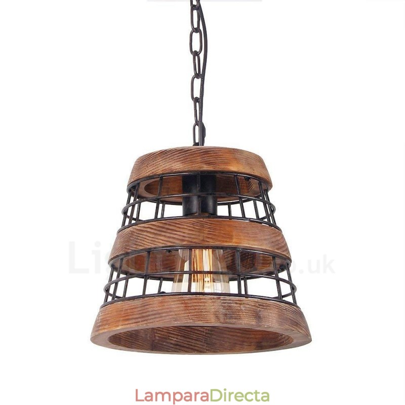 Lámpara de araña de madera vintage con 1 anillo de luz, estilo industrial, estilo loft, lineal, de madera