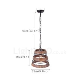 Lámpara de araña de madera vintage con 1 anillo de luz, estilo industrial, estilo loft, lineal, de madera