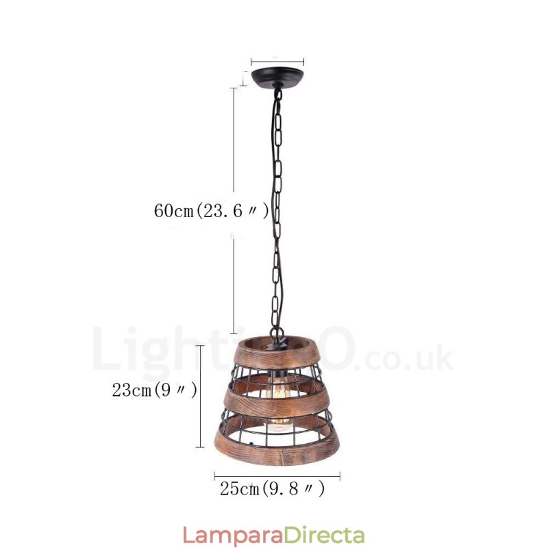Lámpara de araña de madera vintage con 1 anillo de luz, estilo industrial, estilo loft, lineal, de madera