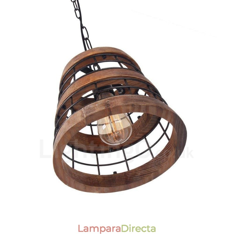 Lámpara de araña de madera vintage con 1 anillo de luz, estilo industrial, estilo loft, lineal, de madera