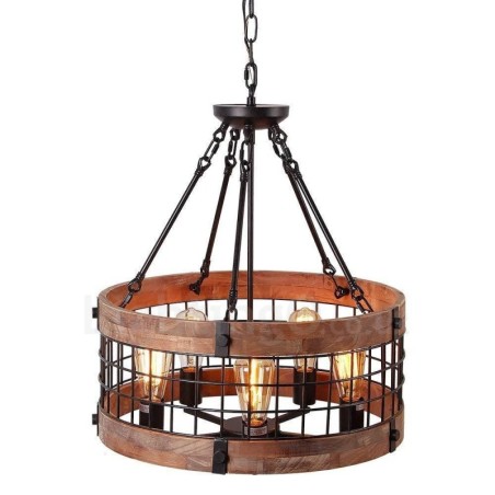 Lámpara colgante de madera vintage con 5 luces, estilo industrial, estilo loft, de madera, con forma de tambor. Lámpara colgante de madera vintage con 5 luces, estilo industrial, estilo loft, de madera, con forma de tambor.