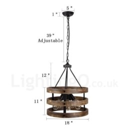 Lámpara colgante de madera vintage con 5 luces, estilo industrial, estilo loft, de madera, con forma de tambor.