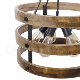 Lámpara colgante de madera vintage con 5 luces, estilo industrial, estilo loft, de madera, con forma de tambor.