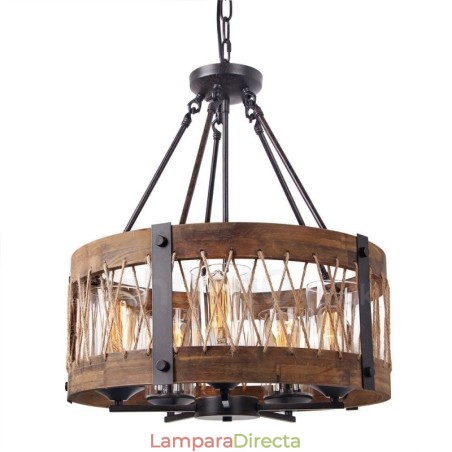 Lámpara colgante de madera vintage con 5 luces, estilo industrial, estilo loft, de madera, con forma de tambor. Lámpara colgante de madera vintage con 5 luces, estilo industrial, estilo loft, de madera, con forma de tambor.