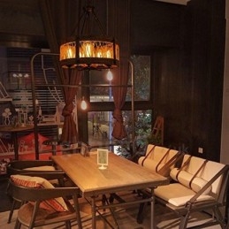 Lámpara colgante de madera vintage con 5 luces, estilo industrial, estilo loft, de madera, con forma de tambor.