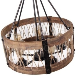 Lámpara colgante de madera vintage con 5 luces, estilo industrial, estilo loft, de madera, con forma de tambor.