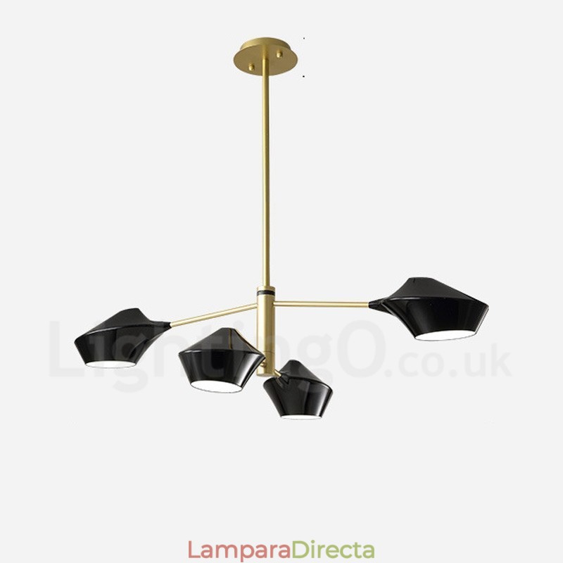 Lámpara de araña retro lineal de dos niveles, 4 luces y pantallas acrílicas para exteriores y garaje.