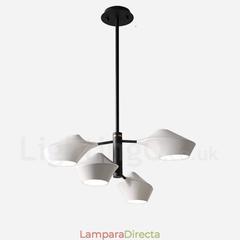 Lámpara de araña retro lineal de dos niveles, 4 luces y pantallas acrílicas para exteriores y garaje.