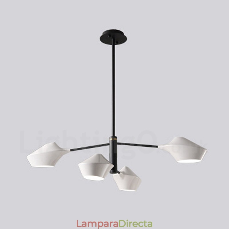 Lámpara de araña retro lineal de dos niveles, 4 luces y pantallas acrílicas para exteriores y garaje.