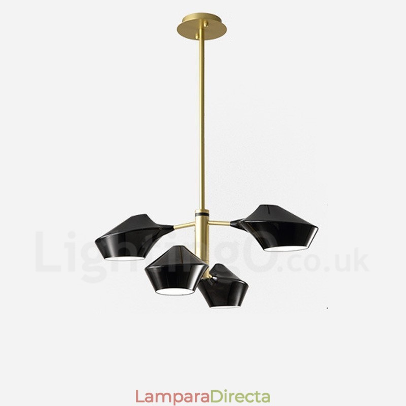 Lámpara de araña retro lineal de dos niveles, 4 luces y pantallas acrílicas para exteriores y garaje.