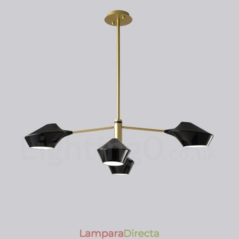 Lámpara de araña retro lineal de dos niveles, 4 luces y pantallas acrílicas para exteriores y garaje.