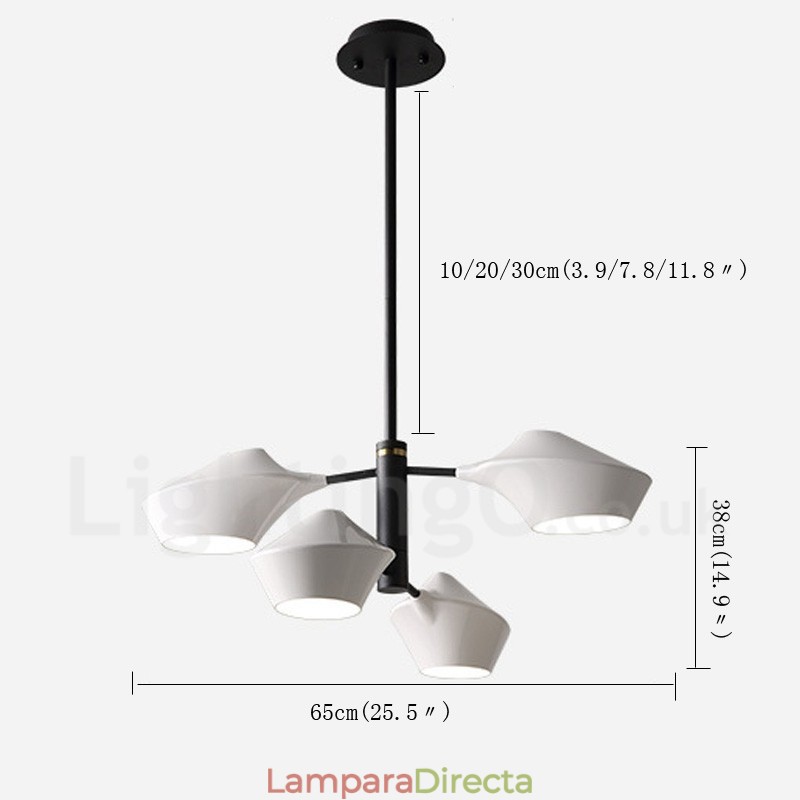 Lámpara de araña retro lineal de dos niveles, 4 luces y pantallas acrílicas para exteriores y garaje.