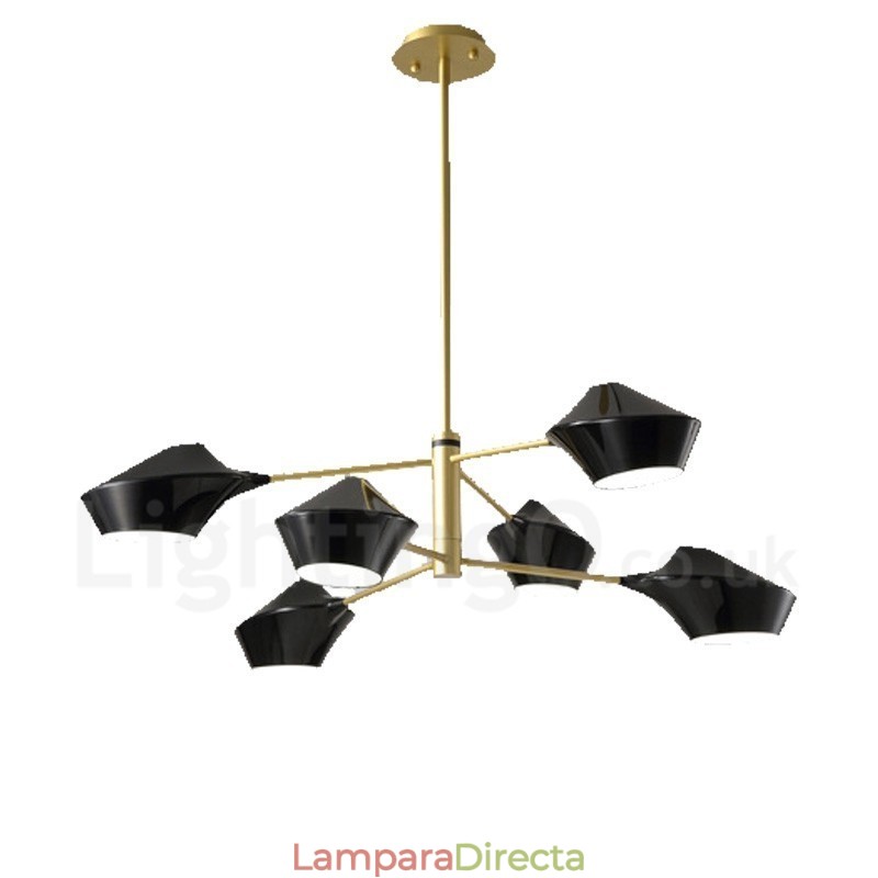 Lámpara de araña retro lineal multicolor de 2 niveles y 6 luces con pantallas acrílicas para exteriores y garajes.