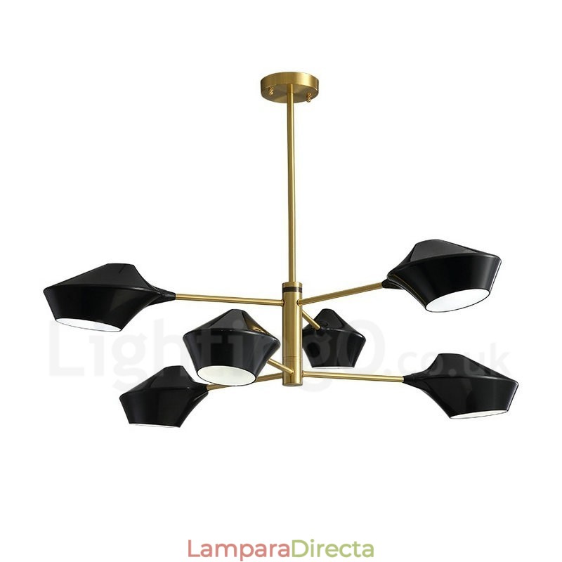 Lámpara de araña retro lineal multicolor de 2 niveles y 6 luces con pantallas acrílicas para exteriores y garajes.