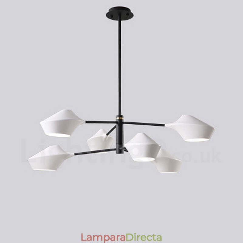 Lámpara de araña retro lineal multicolor de 2 niveles y 6 luces con pantallas acrílicas para exteriores y garajes.