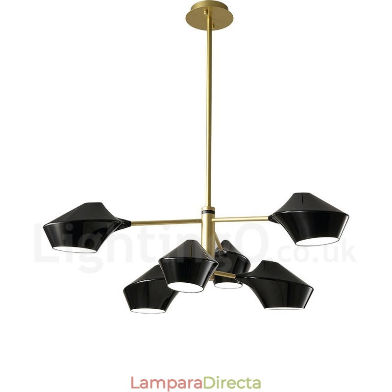 Lámpara de araña retro lineal multicolor de 2 niveles y 6 luces con pantallas acrílicas para exteriores y garajes.