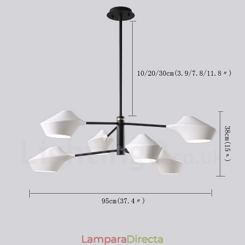 Lámpara de araña retro lineal multicolor de 2 niveles y 6 luces con pantallas acrílicas para exteriores y garajes.