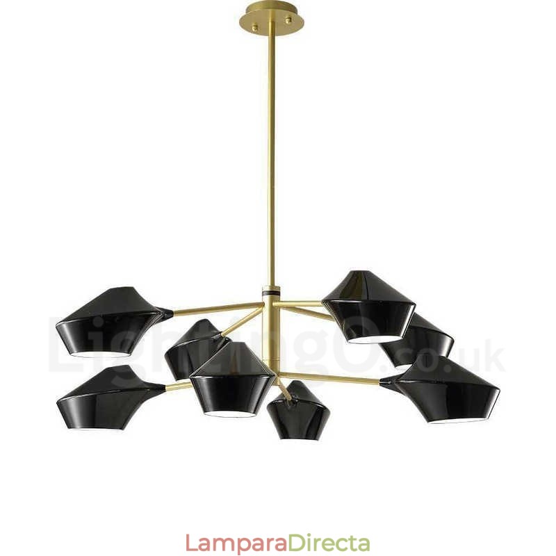 Lámpara de araña retro lineal multicolor de dos niveles y 8 luces con pantallas acrílicas para exteriores y garajes.