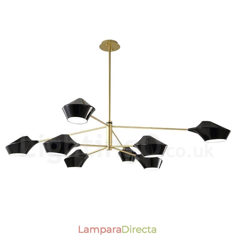 Lámpara de araña retro lineal multicolor de dos niveles y 8 luces con pantallas acrílicas para exteriores y garajes.