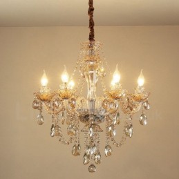 Elegante candelabro de cristal color coñac de 6 luces