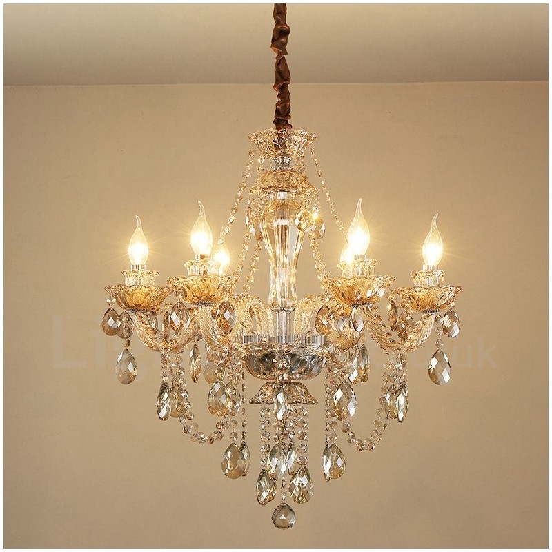 Elegante candelabro de cristal color coñac de 6 luces