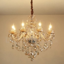 Lámpara de araña de cristal elegante de 8 luces en color coñac