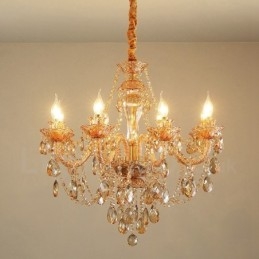 Lámpara de araña elegante de cristal con 8 luces de color ámbar y dorado