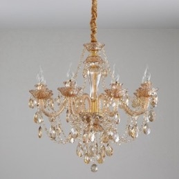 Lámpara de araña elegante de cristal con 8 luces de color ámbar y dorado